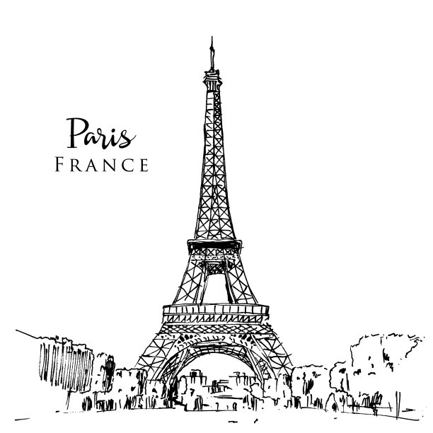 巴黎埃菲尔铁塔素描图片下载