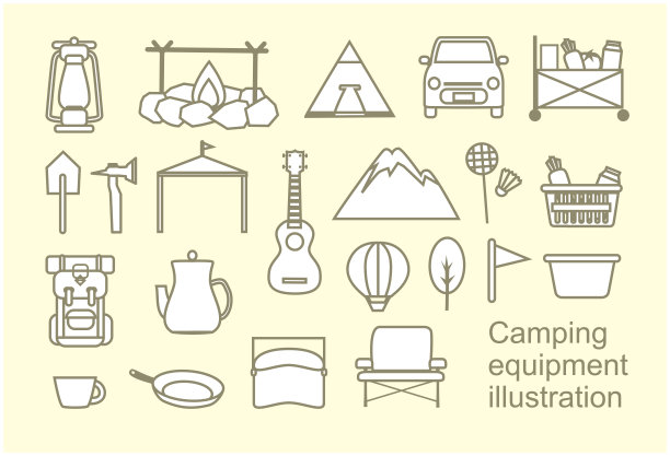 各种露营设备的简单插图图片下载