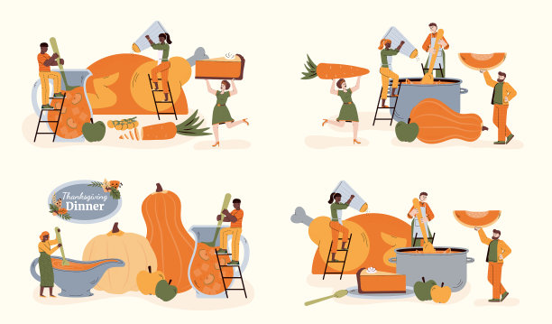 感恩节晚餐让人们准备食物图片下载