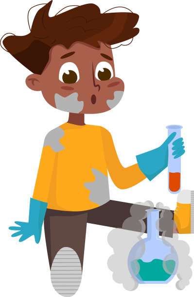 穿着斑点衣服的有趣男孩在看化学品图片下载