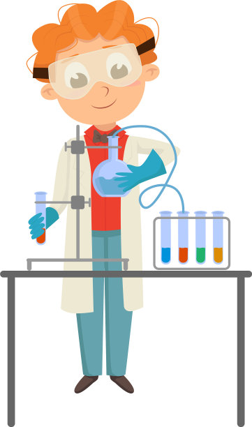 穿着实验服的聪明男孩正在传导化学物质图片下载