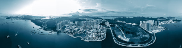 蓝色调的香港城市全景图图片下载