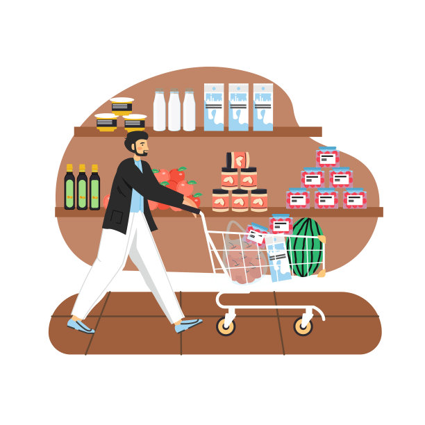 杂货店老板推着购物推车图片下载