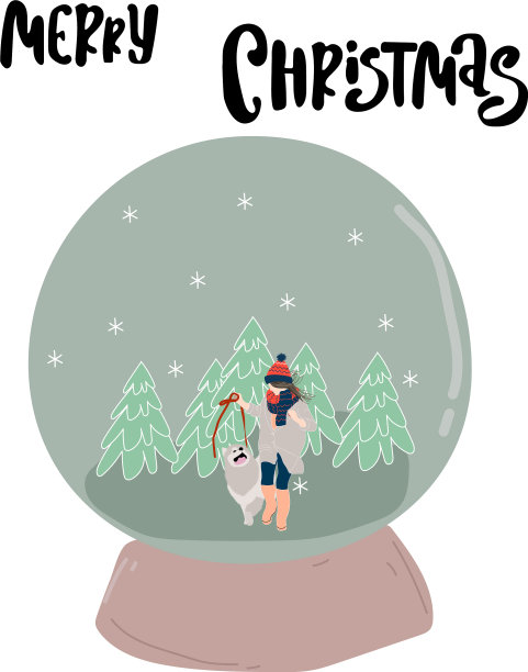 一个女孩在雪地里遛狗图片下载