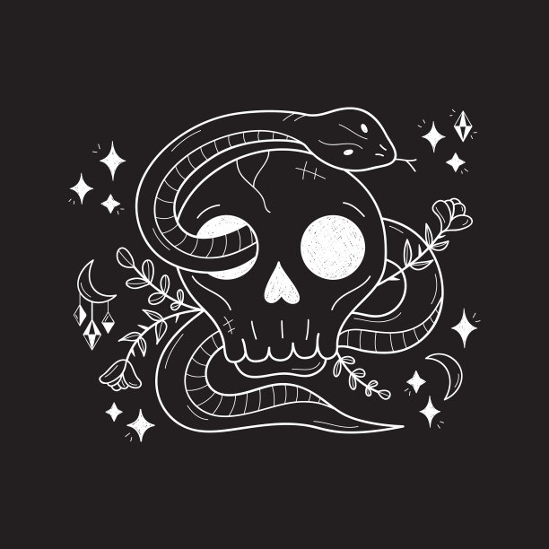 画着蛇的魔法头骨图片下载