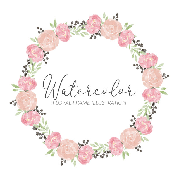 水彩玫瑰插花圆框图片下载