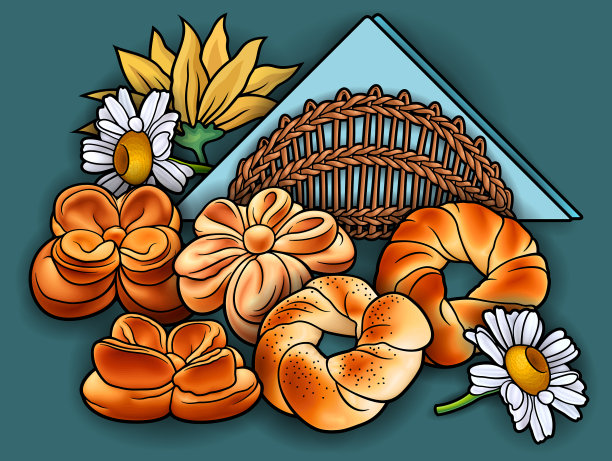 面包，花，餐巾，手绘涂鸦图片下载