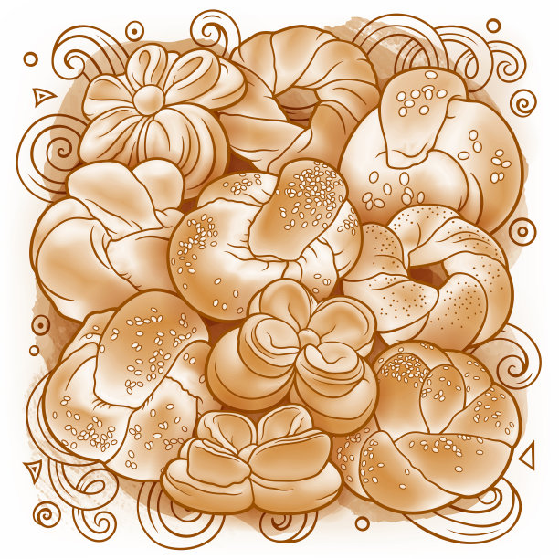 面包和糕点手绘涂鸦五颜六色图片下载