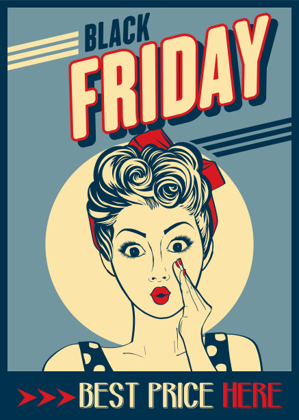 带有海报女郎复古风格的黑色星期五横幅图片下载