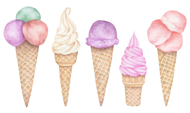 冰淇淋水彩插图集图片下载