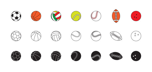 一组细线球图标在白色背景。简单的矢量标志艺术的比赛插图和体育应用程序。每股收益10图片下载