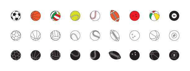 一组细线球图标在白色背景。简单的矢量标志艺术的比赛插图和体育应用程序。每股收益10图片下载