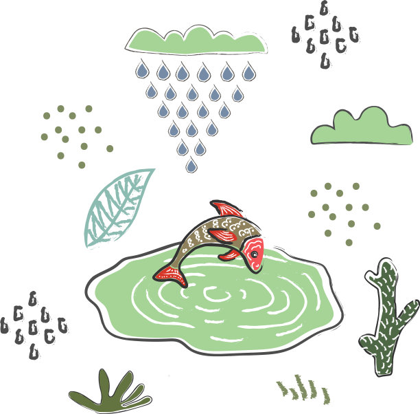 可爱的冬季图标与池塘手绘图片下载