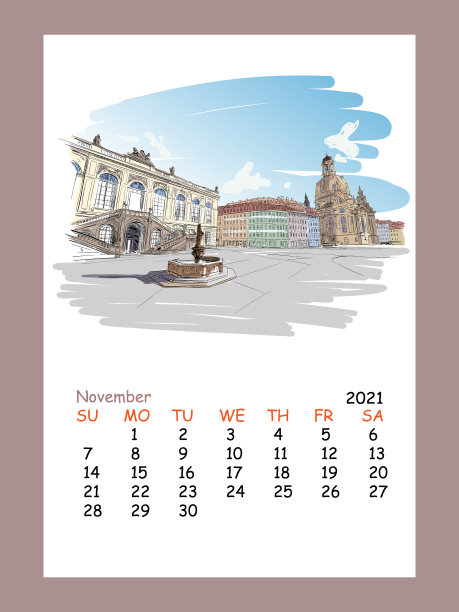 日历表11月2021年德累斯顿图片下载