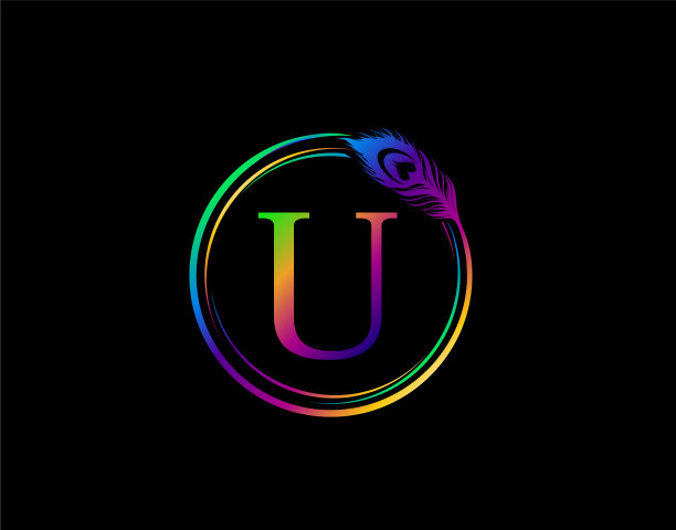 U字母饰有彩色孔雀全息图图片下载