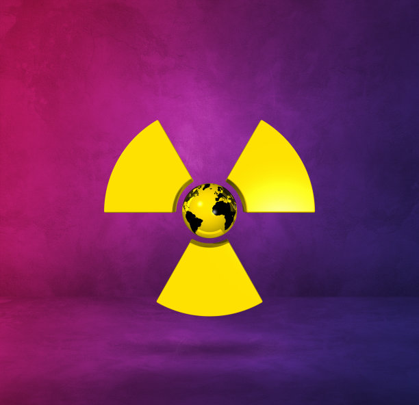 世界地图上的放射性符号。紫色的工作室背景图片下载