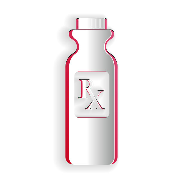 纸切药丸瓶与rx标志和药丸图标图片下载