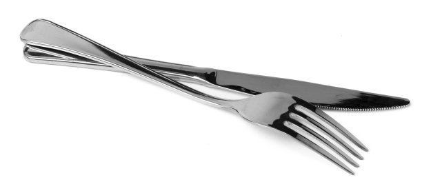 银色的刀叉孤立在白色的背景上图片下载