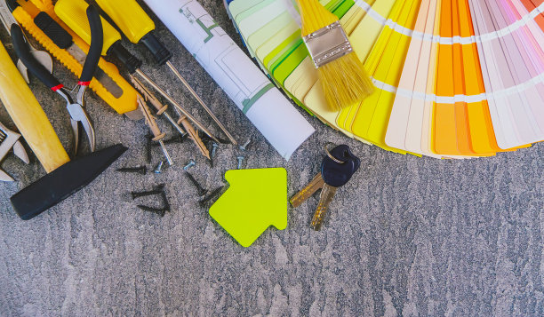 家居改善概念-建设工具和项目。有选择性的重点。图片下载