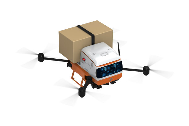 送货无人机或手持纸箱的机器人图片下载