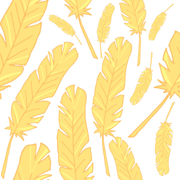 无缝背景与羽毛。后面的背景。这种模式是无缝的。矢量插图。手绘。大量的羽毛。股票矢量插图。浅色背景上的黄色羽毛。图片下载