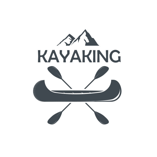 一个划桨交叉的皮艇的剪影和山峰在顶部透明的背景上。图片下载