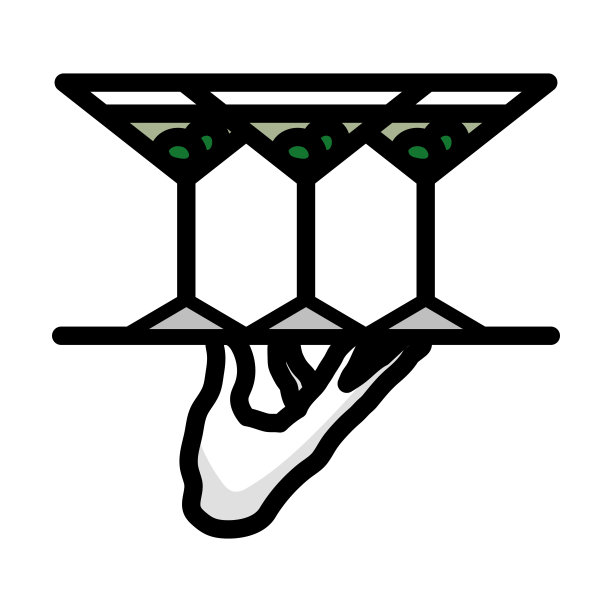 侍者手持托盘与马提尼酒杯图标图片下载