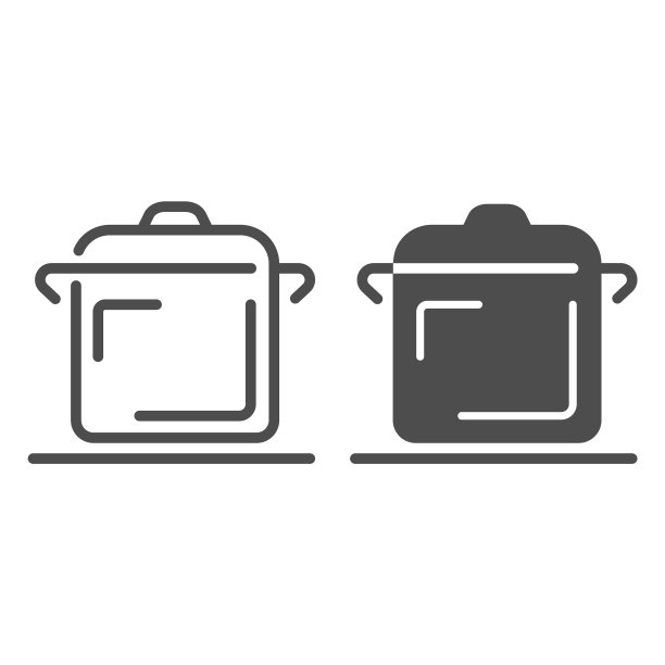 烹饪锅线和固体图标厨房图片下载
