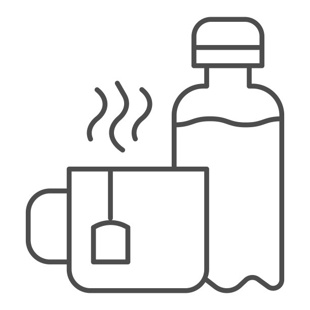 瓶子水和茶细线图标共同工作图片下载