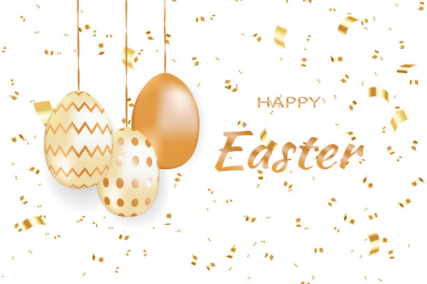 矢量插图。复活节卡片，金色的复活节彩蛋。图片下载