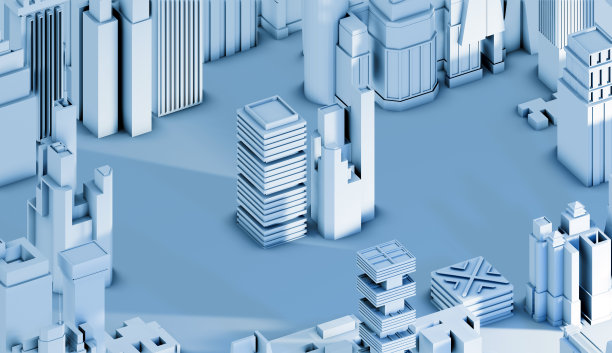 抽象现代城市的3D渲染与摩天大楼，商业中心，街道和广场。现代生活，商业和su3D未来的现代首都城市，摩天大楼和美丽的天空。未来快乐城市理念，商业与居住理念图片下载