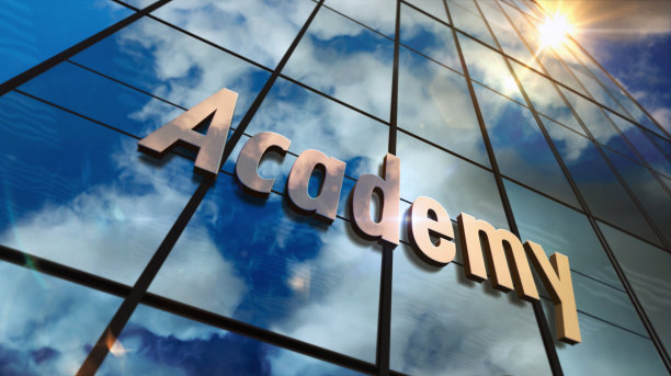 学院玻璃摩天大楼与镜像天空3d插图图片下载