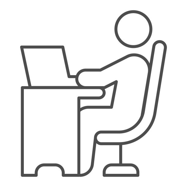 坐在椅子上的人与笔记本电脑细线图标图片下载