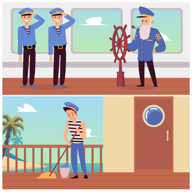 悬挂横幅，让船员在甲板上工作图片下载