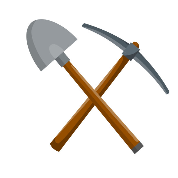 选择和铲子。矿工和挖掘工具。用于提取矿物的物品。卡通平面插图。劳动和工作的标志。农村的工具。铁鹤嘴锄图片下载