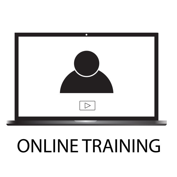 在线培训图标上的白色背景。平的风格。在线培训的迹象。在线培训的概念。训练笔记本电脑符号。图片下载
