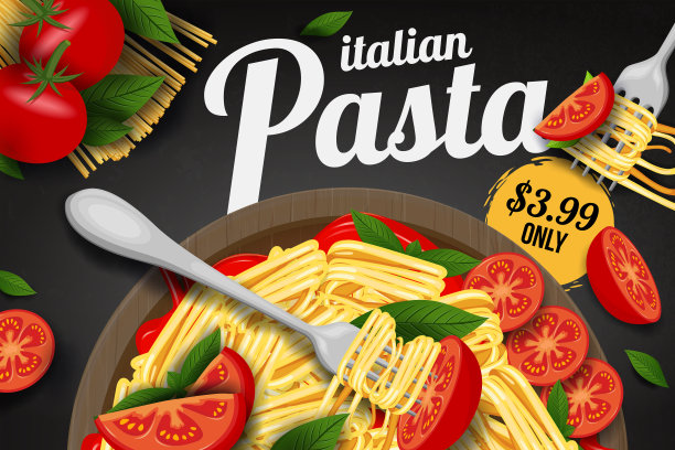 意大利面，叉子，罗勒和酱汁。图片下载