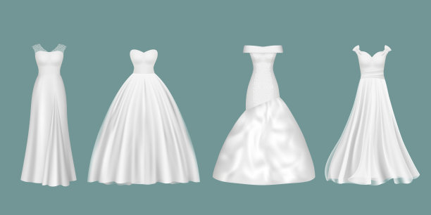 婚纱礼服。优雅奢华的女性晚装白色礼服为美丽的新娘端庄向量逼真的时尚礼服图片下载