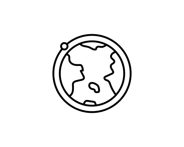 地球与卫星月球轨道矢量图标孤立的白色背景。地球与卫星平面图标为网页，移动和用户界面设计图片下载