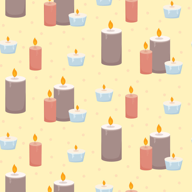 燃烧石蜡香薰蜡烛的无缝图案。香薰和水疗放松。可爱的家居装饰，hygge，假期，沙龙，浪漫，神秘的矢量背景图片下载