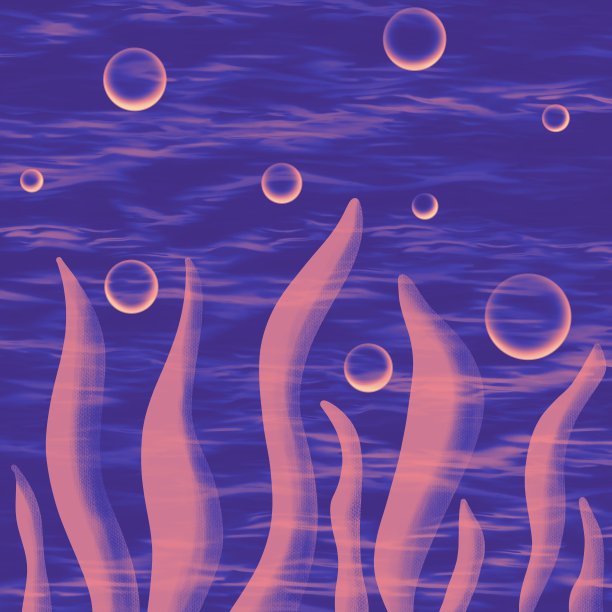 海洋中的海洋植物。极简水生景观插图图片下载