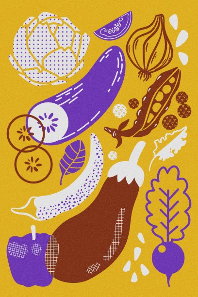 抽象手绘海报风格化80 - 90年代。五颜六色的蔬菜。有机食品。可用于海报、卡片、横幅、印刷品、纺织品。图片下载