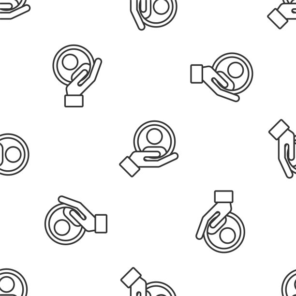 灰色线手搜索人图标孤立无缝模式上的白色背景。招聘或选拔概念。寻找雇员和工作。向量图片下载