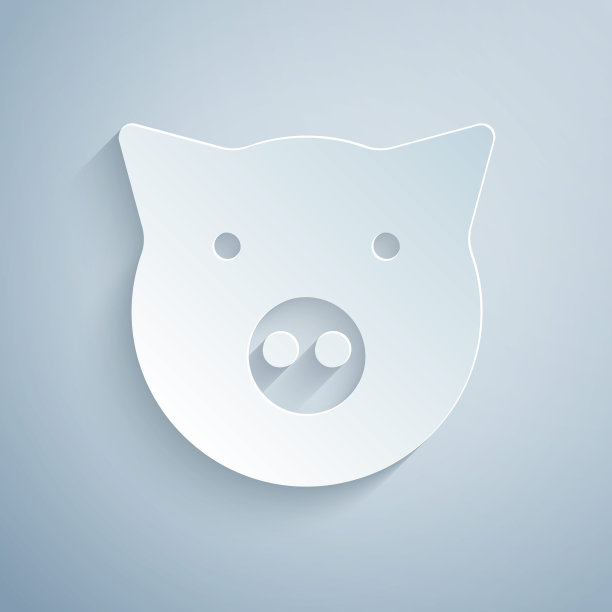 剪纸猪图标孤立在灰色背景。动物的象征。纸艺术风格。向量图片下载