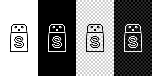 设置线盐图标隔离在黑色和白色，透明的背景。烹饪的香料。向量图片下载