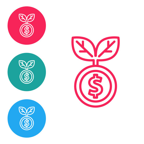 红色线美元植物图标孤立在白色背景。企业投资增长理念。储蓄和投资。在圆形按钮中设置图标。向量图片下载
