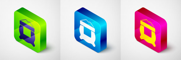 等距袋面粉图标孤立在灰色背景。方形按钮。向量图片下载