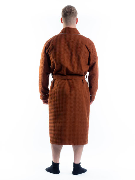 在一个孤立的白色背景上，一个穿着浴衣的男人。图片下载