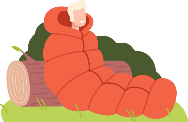 一个年轻人坐在睡袋里露营图片下载