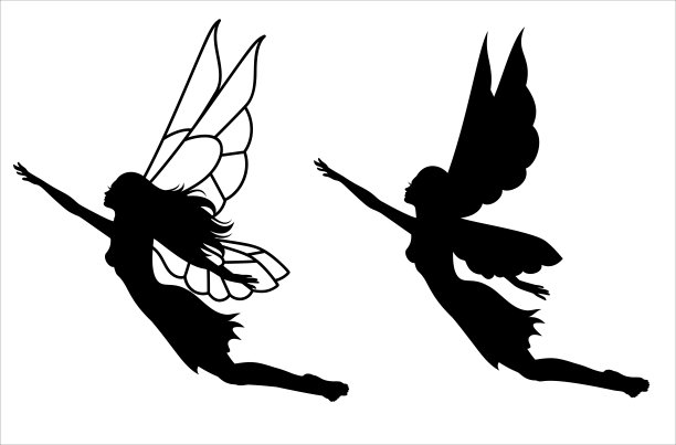 一个仙女剪影的收藏。孤立在白色的。图片下载